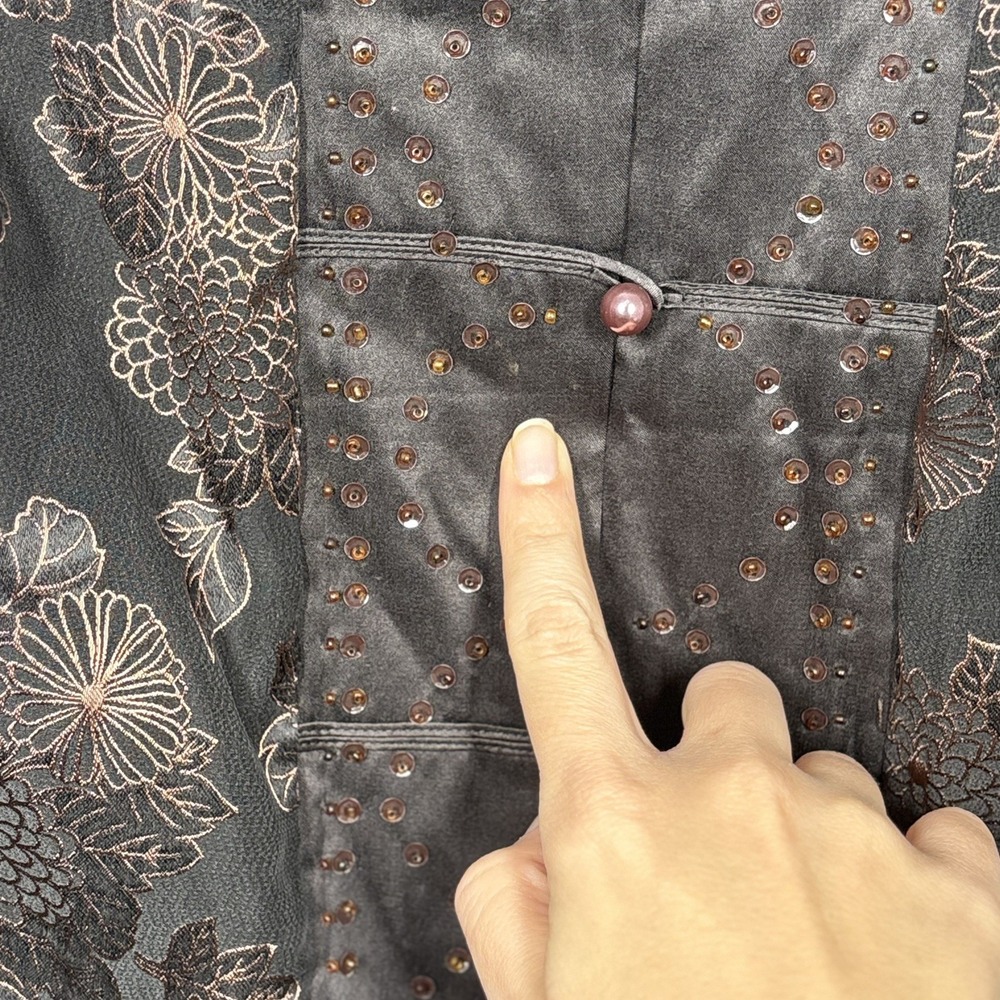 VTG Monsoon Womens Embellished Oriental Top Size 10 Brown Y2K Floral Silk Blend - Picture 9 of 13